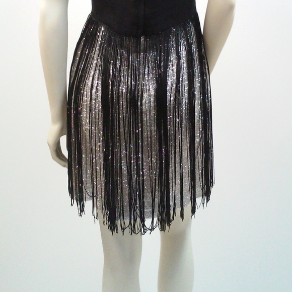 Vintage 60s Black Fringe Dress Pencil Wiggle Flapper Cocktail Dress Silv… - Picture 8 of 10